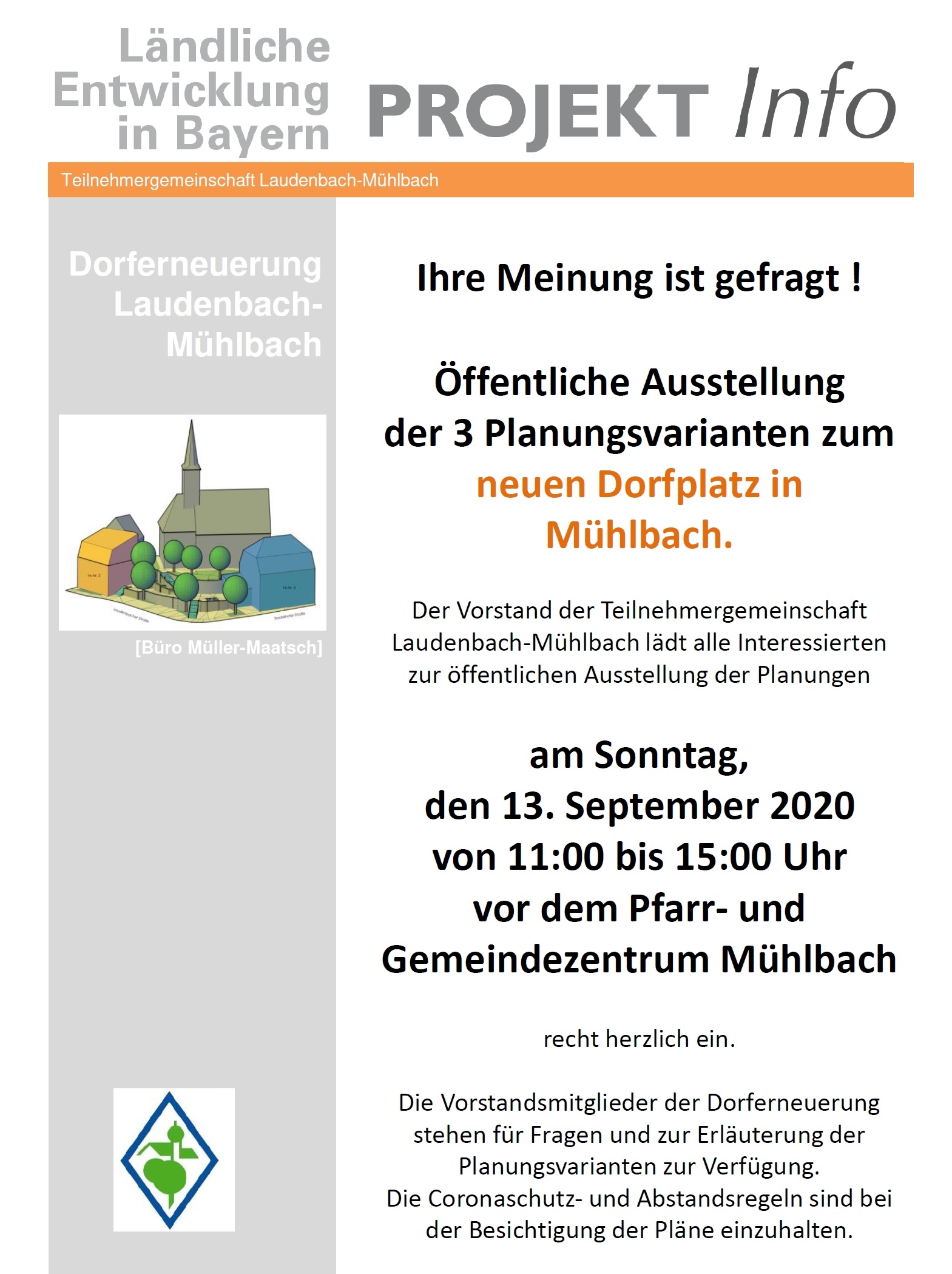 2020 09 13 Projektinfo DE Laudenbach Mühlbach Ausstellung Planungsvarianten DorfplatzMühlbach
